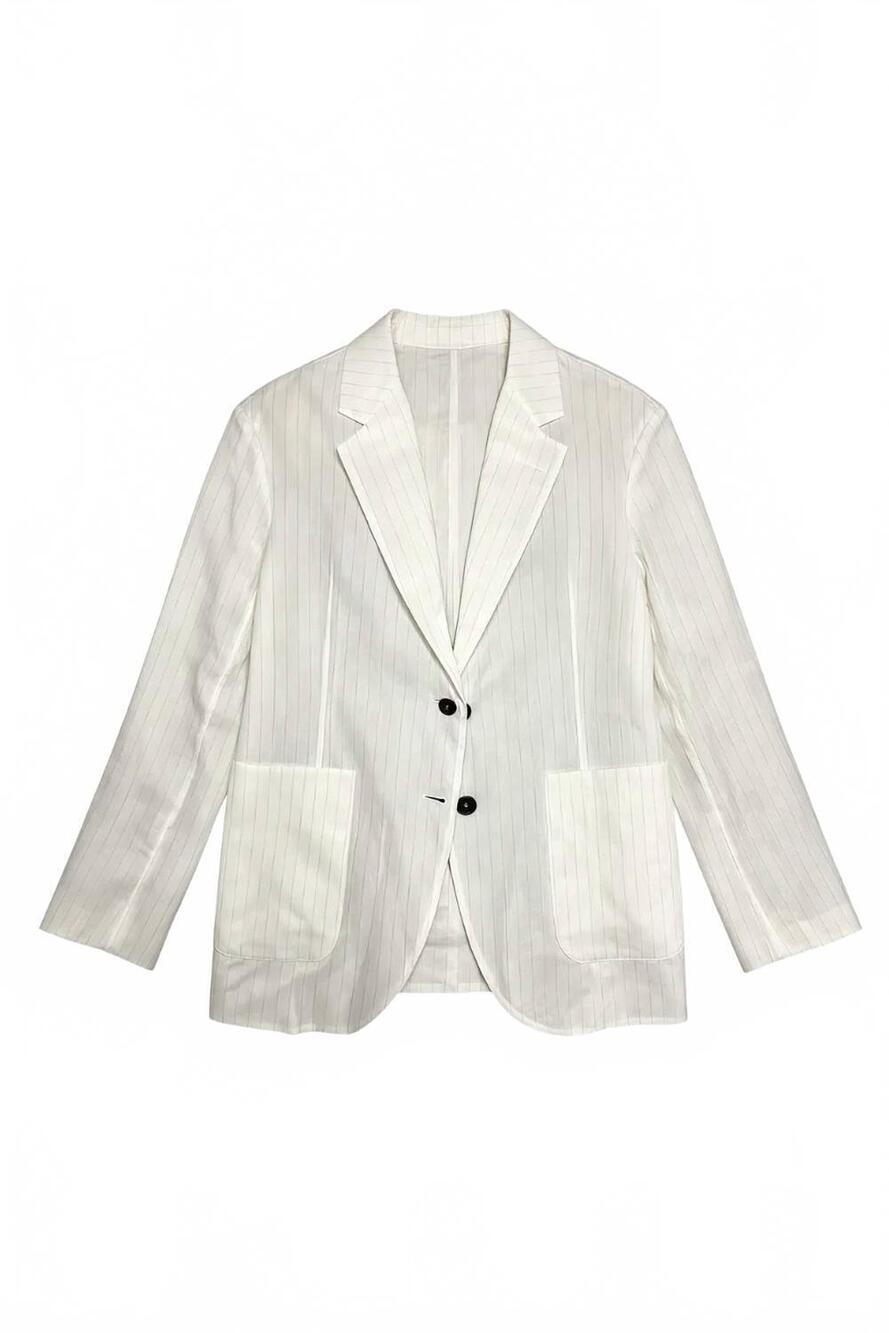NEW BRUNELLO CUCINELLI women's crisp pinstripe linen blazer in ivory